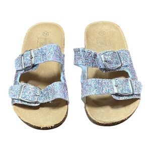 Girls Silver Sandals with Glittery Finish and Cork Footbed